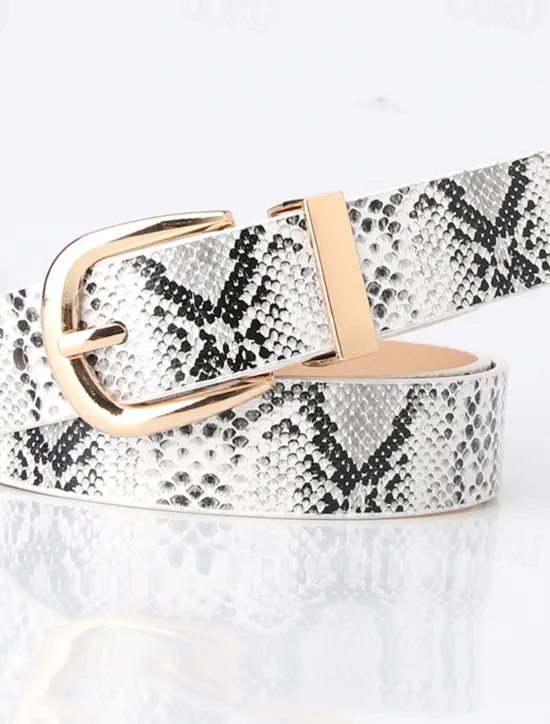 Best Women's PU Buckle Belt PU Leather Metal Bucke Snake Skin Casual Vintage Retro Work Daily Black White Brown Beige Women Belt