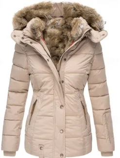 Best Women's Puffer Jacket Daily Winter Long Coat Fashion Streetwear Jacket Long Sleeve Fur Trim Patchwork Black Pink Navy Blue Women Puffers & Parka