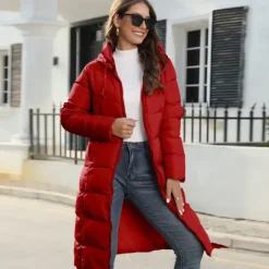 Online Women's Puffer Jacket Hoodie Jacket Hiking Windbreaker Winter Outdoor Thermal Warm Windproof Outerwear Winter Jacket Full Length Visible Zipper Fishing Camping / Hiking / Caving Traveling Black Red Women Puffers & Parka