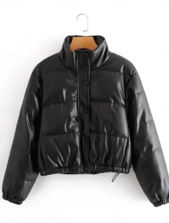 Best Women's Puffer Jacket Warm Breathable Zipper Pocket Casual Plain Vacation Street Daily Wear Going out Zipper Short Stand Collar Regular Fit Long Sleeve Outerwear Black White Green Fall Winter Women Puffers & Parka