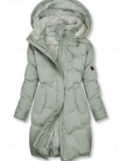 Online Women's Puffer Jacket Winter Windproof Jacket Winter Coat Comfortable Street Casual Daily Zipper Pocket Hoodie Casual Street Style Plain Regular Fit Outerwear Long Sleeve Winter Fall Green Women Puffers & Parka
