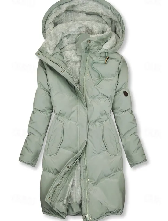 Online Women's Puffer Jacket Winter Windproof Jacket Winter Coat Comfortable Street Casual Daily Zipper Pocket Hoodie Casual Street Style Plain Regular Fit Outerwear Long Sleeve Winter Fall Green Women Puffers & Parka