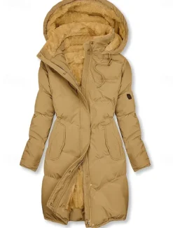 Online Women's Puffer Jacket Winter Windproof Jacket Winter Coat Comfortable Street Casual Daily Zipper Pocket Hoodie Casual Street Style Plain Regular Fit Outerwear Long Sleeve Winter Fall Green Women Puffers & Parka