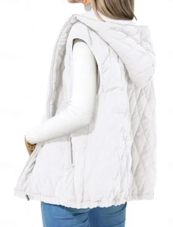 Online Women's Puffer Vest Quilted Vest Windproof Warm Patchwork Simple Solid Color Daily Regular Hooded Regular Fit Sleeveless Outerwear Black White Camel Fall Winter Women Puffers & Parka