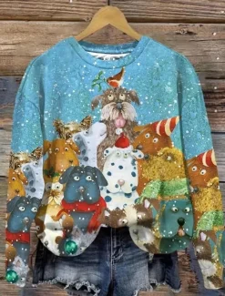 Online Women's Pullover Animal Casual Holiday Print Casual Hoodie Long Sleeve Micro-elastic Fall Winter Comfrt Breathable Soft Fabric Women Hoodies & Sweatshirts