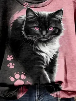 Sale Women's Pullover Casual Cat Hoodie Print Long Sleeve Fall Winter Women Hoodies & Sweatshirts