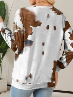 Clearance Women's Pullover Casual Cow Street Dailywear Crew Neck Print Long Sleeve Fall Winter Women Hoodies & Sweatshirts