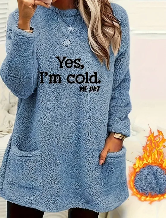Online Women's Pullover Casual Fleece Letter Casual Crew Neck Pocket Print Long Sleeve Fall & Winter Women Tunic Tops