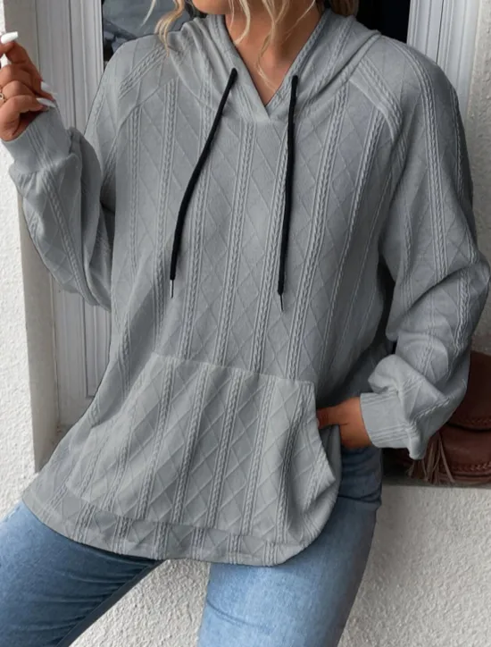 Discount Women's Pullover Casual Plain Hooded Pocket Long Sleeve White Pink Blue Gray Spring Fall Women Hoodies & Sweatshirts