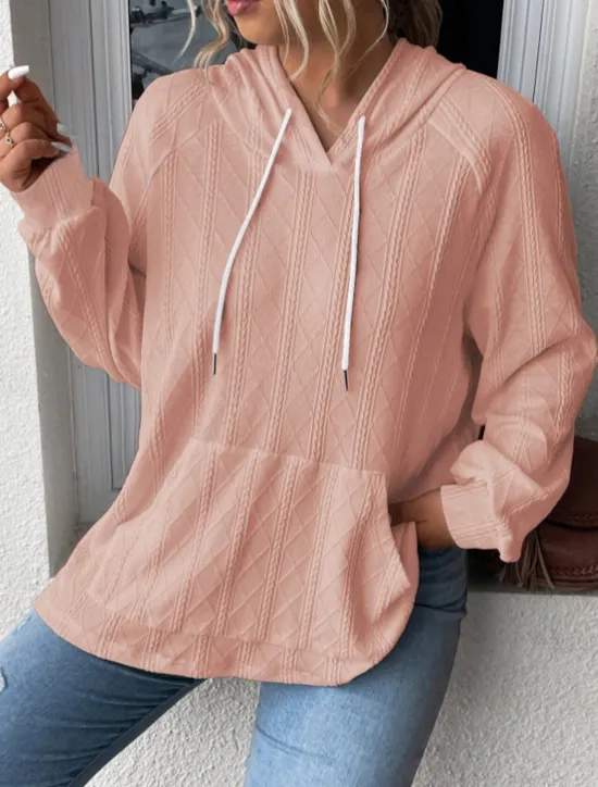 Discount Women's Pullover Casual Plain Hooded Pocket Long Sleeve White Pink Blue Gray Spring Fall Women Hoodies & Sweatshirts
