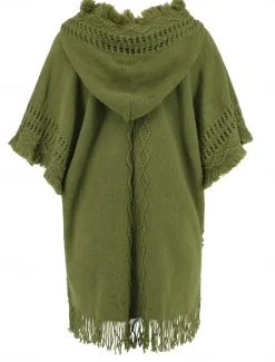 Women's Pullover Casual Solid Color Ribbed V Neck Patchwork Tassel Sleeveless Sleeveless Long Tops Knit Outdoor Date Black Green Spring Fall Women Pullovers & Tops|Shrugs & Capes