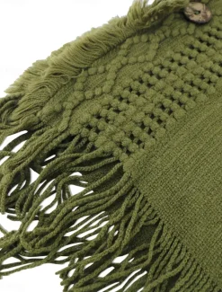 Women's Pullover Casual Solid Color Ribbed V Neck Patchwork Tassel Sleeveless Sleeveless Long Tops Knit Outdoor Date Black Green Spring Fall Women Pullovers & Tops|Shrugs & Capes