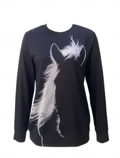 Clearance Women's Pullover Cotton Blend Animal Street Casual Print Casual Round Neck Long Sleeve Micro-elastic Winter Spring & Fall Comfrt Breathable Soft Fabric Women Hoodies & Sweatshirts