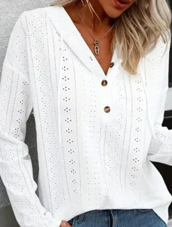 Online Women's Pullover Elegant Casual Casual Hooded Buttons Long Sleeve Spring Fall Women Hoodies & Sweatshirts