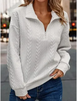 Sale Women's Pullover Elegant Vintage Fashion Plain Work Street Dailywear High Neck Zipper Loose Fit Long Sleeve Black Fall Winter Women Hoodies & Sweatshirts