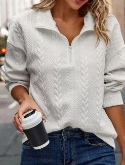Sale Women's Pullover Elegant Vintage Fashion Plain Work Street Dailywear High Neck Zipper Loose Fit Long Sleeve Black Fall Winter Women Hoodies & Sweatshirts