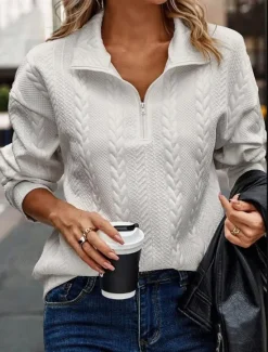 Sale Women's Pullover Elegant Vintage Fashion Plain Work Street Dailywear High Neck Zipper Loose Fit Long Sleeve Black Fall Winter Women Hoodies & Sweatshirts