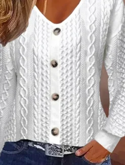 Women's Pullover Fashion Comfy Casual Crew Neck Buttons Long Sleeve Spring Fall Women Hoodies & Sweatshirts