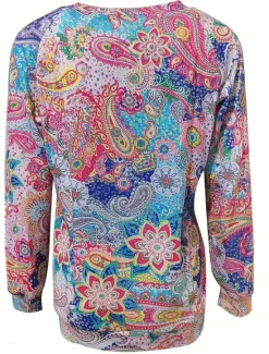 Online Women's Pullover Fashion Ethnic Print Geometric Tribal Street Casual Round Neck Print Loose Fit Long Sleeve Yellow Red Brown Dark Blue Gray Spring Fall & Winter Women Hoodies & Sweatshirts
