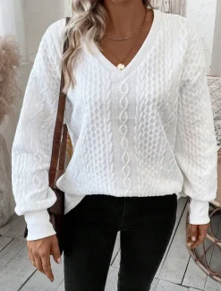 Online Women's Pullover Fashion Plain Dailywear Casual V Neck Zipper Loose Fit Long Sleeve Spring Fall Women Hoodies & Sweatshirts
