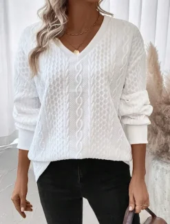 Online Women's Pullover Fashion Plain Dailywear Casual V Neck Zipper Loose Fit Long Sleeve Spring Fall Women Hoodies & Sweatshirts