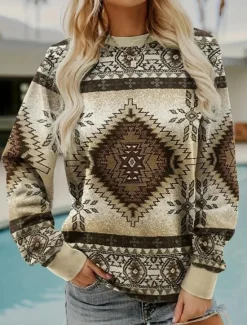Best Women's Pullover Floral Print Fashion Casual Loose Fit Crew Neck Long Sleeve Inelastic Spring Fall Comfrt Breathable Soft Fabric Women Hoodies & Sweatshirts