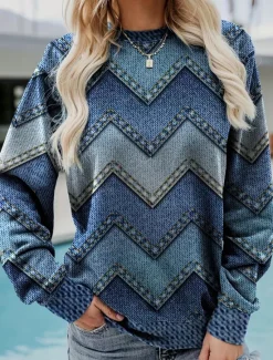 Best Women's Pullover Geometric Zipper Crew Neck Long Sleeve Inelastic Spring Fall Comfrt Breathable Soft Fabric Women Hoodies & Sweatshirts
