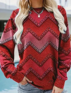 Best Women's Pullover Geometric Zipper Crew Neck Long Sleeve Inelastic Spring Fall Comfrt Breathable Soft Fabric Women Hoodies & Sweatshirts