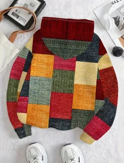 Sale Women's Pullover Hoodie Sweatshirt Graphic Geometric Color Block Fashion Casual Print Long Sleeve Hooded Regular Tops Street Dailywear Drawstring Patchwork Print Fall Winter Women Hoodies & Sweatshirts