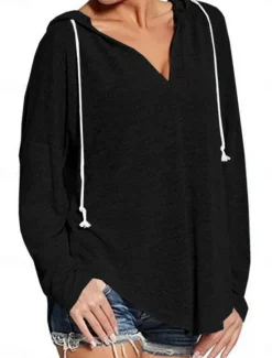 Online Women's Pullover Hoodie Sweatshirt Plain Casual Long Sleeve Hooded Regular Tops Street Dailywear Black Pink Blue Gray Fall Winter Women Hoodies & Sweatshirts
