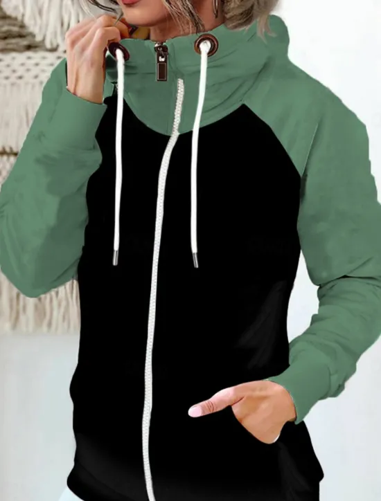Women's Pullover Hoodie Sweatshirt Color Block Casual Long Sleeve Hooded Regular Tops Street Dailywear Zipper Pocket White Red Khaki Army Green Fall Winter Women Hoodies & Sweatshirts