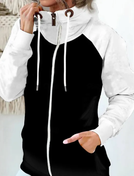 Women's Pullover Hoodie Sweatshirt Color Block Casual Long Sleeve Hooded Regular Tops Street Dailywear Zipper Pocket White Red Khaki Army Green Fall Winter Women Hoodies & Sweatshirts