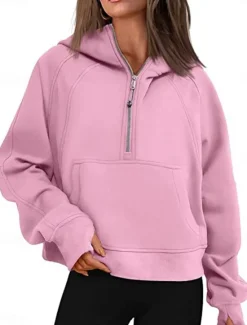 Best Women's Pullover Hoodie Sweatshirt Plain Casual Long Sleeve Hooded Regular Tops Street Dailywear Patchwork Zipper Pocket White Pink Khaki Gray Fall Winter Women Hoodies & Sweatshirts