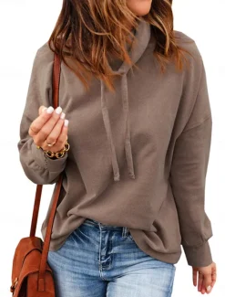 Best Women's Pullover Hoodie Sweatshirt Plain Sports Casual Long Sleeve Hooded Regular Tops Patchwork Black Red Brown Spring Fall Winter Women Hoodies & Sweatshirts
