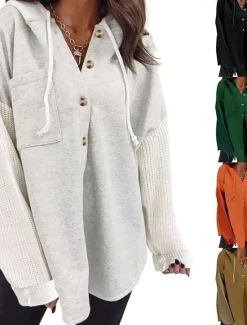 Clearance Women's Pullover Hoodie Sweatshirt Plain Casual Long Sleeve Hooded Regular Tops Street Dailywear Pocket Buttons Black Orange Green Khaki Gray Fall Winter Women Hoodies & Sweatshirts