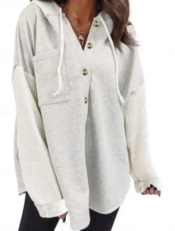 Clearance Women's Pullover Hoodie Sweatshirt Plain Casual Long Sleeve Hooded Regular Tops Street Dailywear Pocket Buttons Black Orange Green Khaki Gray Fall Winter Women Hoodies & Sweatshirts