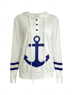 Best Women's Pullover Hoodie Sweatshirt Graphic Striped Casual Long Sleeve Hooded Regular Tops Street Dailywear Black White Fall Winter Women Hoodies & Sweatshirts