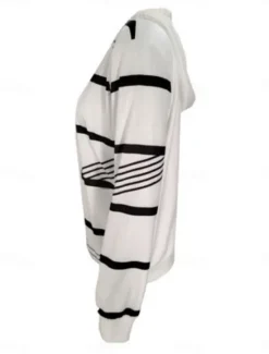 Best Women's Pullover Hoodie Sweatshirt Graphic Striped Casual Long Sleeve Hooded Regular Tops Street Dailywear Black White Fall Winter Women Hoodies & Sweatshirts