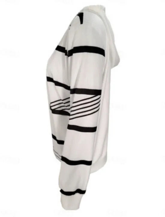 Best Women's Pullover Hoodie Sweatshirt Graphic Striped Casual Long Sleeve Hooded Regular Tops Street Dailywear Black White Fall Winter Women Hoodies & Sweatshirts