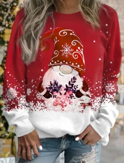 Online Women's Pullover Snowflake Gnome Casual Sports Pink Red Blue Sportswear Festival Round Neck Long Sleeve Top Micro-elastic Fall & Winter Comfrt Breathable Soft Fabric Women Hoodies & Sweatshirts