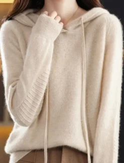 Online Women's Pullover Sweater Jumper Stylish Casual Soft Solid Color Ribbed Hooded Oversized Long Sleeve Regular Tops Knit Outdoor Daily Going out Black Camel Fall Winter Women Pullovers & Tops