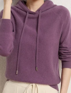 Online Women's Pullover Sweater Jumper Stylish Casual Soft Solid Color Ribbed Hooded Oversized Long Sleeve Regular Tops Knit Outdoor Daily Going out Black Camel Fall Winter Women Pullovers & Tops
