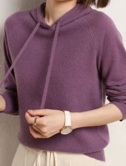 Online Women's Pullover Sweater Jumper Stylish Casual Soft Solid Color Ribbed Hooded Oversized Long Sleeve Regular Tops Knit Outdoor Daily Going out Black Camel Fall Winter Women Pullovers & Tops