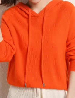 Online Women's Pullover Sweater Jumper Stylish Casual Soft Solid Color Ribbed Hooded Oversized Long Sleeve Regular Tops Knit Outdoor Daily Going out Black Camel Fall Winter Women Pullovers & Tops