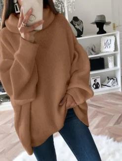 Sale Women's Pullover Sweater Jumper Basic Casual Solid Color Ribbed Turtleneck Drop Shoulder Long Sleeve Tunic Knit Daily Holiday Black White Fall Winter Women Pullovers & Tops