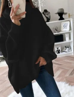 Sale Women's Pullover Sweater Jumper Basic Casual Solid Color Ribbed Turtleneck Drop Shoulder Long Sleeve Tunic Knit Daily Holiday Black White Fall Winter Women Pullovers & Tops
