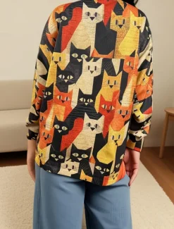 Women's Pullover Sweater Jumper Casual Animal V Neck V Neck Digital print Long Sleeve Regular Tops Knit Daily Fall Winter Women Pullovers & Tops