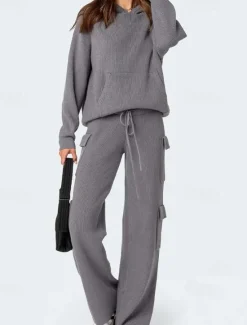 Best Women's Pullover Sweater Jumper Daily Casual Solid Color Hooded Pocket Long Sleeve Regular Tops Knit Home Work Daily Fall Winter Women Pullovers & Tops|Sweater Co-Ords