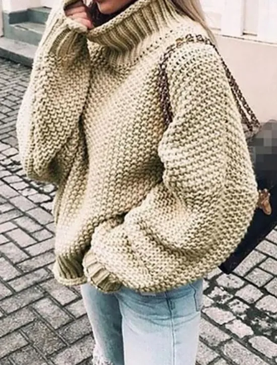 Sale Women's Pullover Sweater Jumper Stylish Casual Soft Solid Color Ribbed Turtleneck Oversized Long Sleeve Regular Tops Knit Daily Going out Weekend Black Pink Fall Winter Women Pullovers & Tops