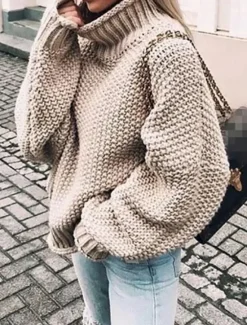 Sale Women's Pullover Sweater Jumper Stylish Casual Soft Solid Color Ribbed Turtleneck Oversized Long Sleeve Regular Tops Knit Daily Going out Weekend Black Pink Fall Winter Women Pullovers & Tops